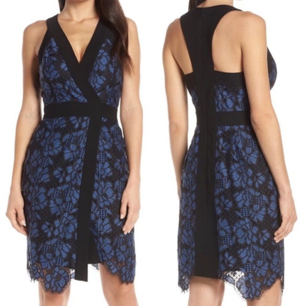 Harlyn Two-Tone Lace Surplice Dress size Small in Black/Blue - NEW
